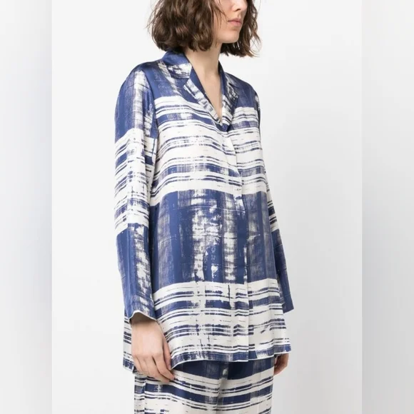 Max Mara Studio Franca Printed 100% Silk Shirt Blouse Abstract Striped Size 10 - Picture 8 of 16